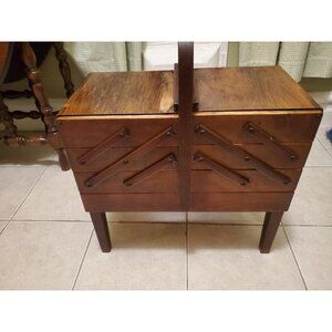 Vintage MCM Strommen Bruk Hamar Norway Accordion Drawer Wood Sewing Storage